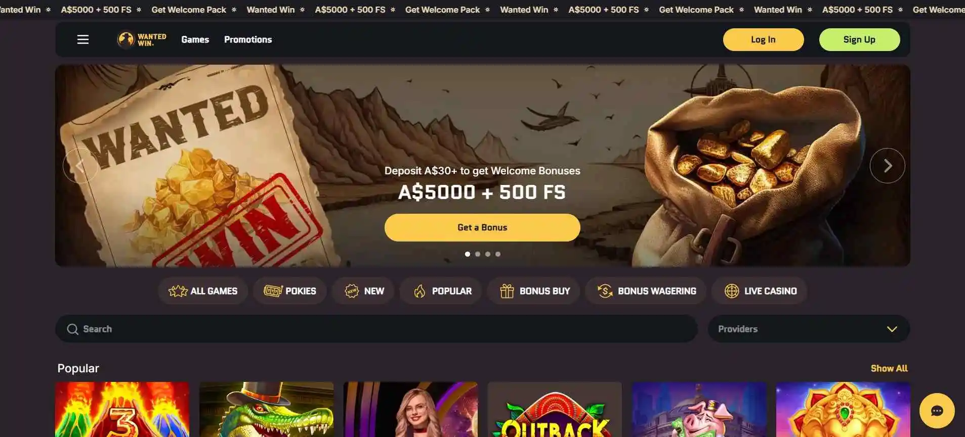 wanted win casino maim page