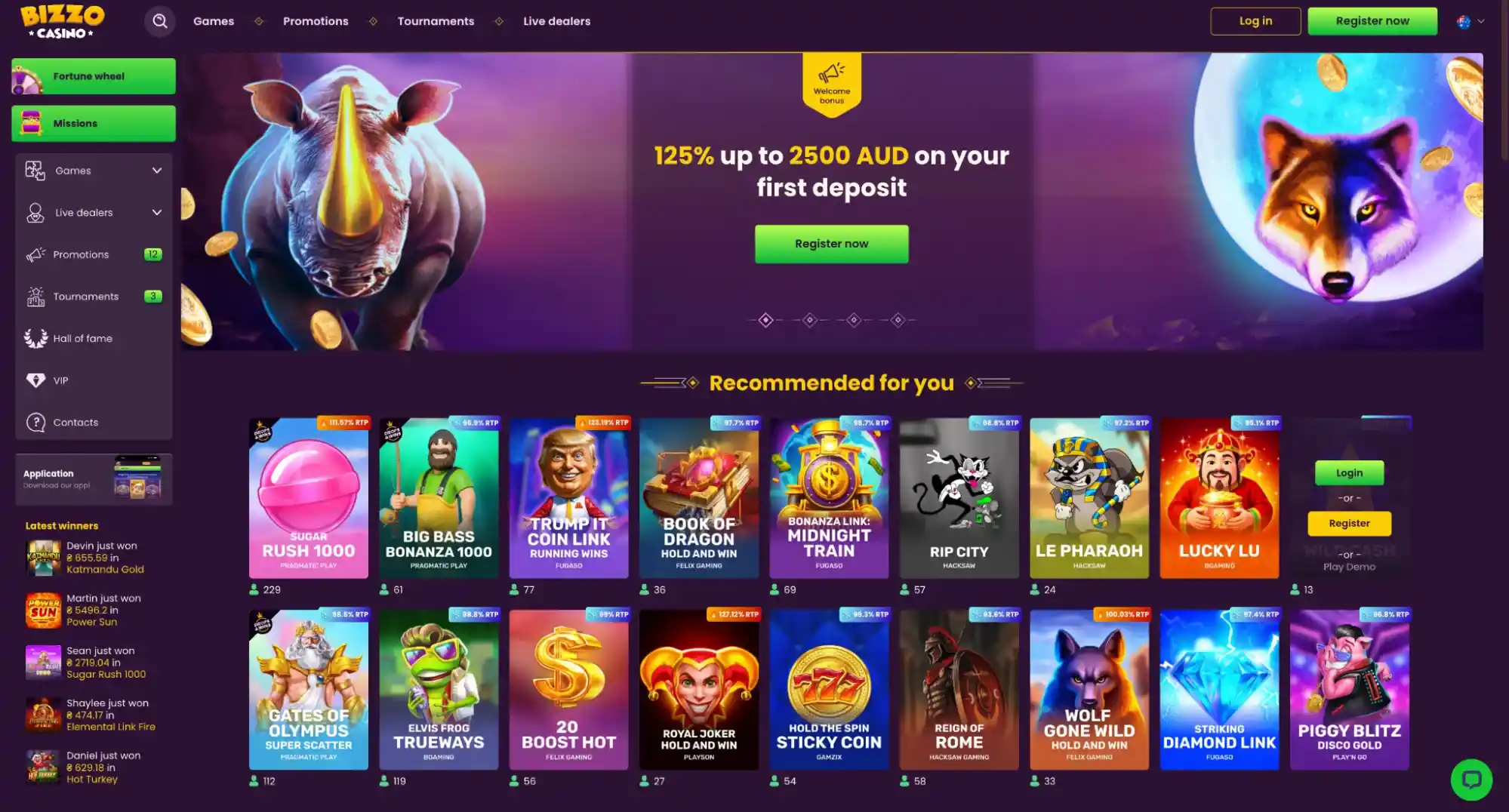bizzo casino main page
