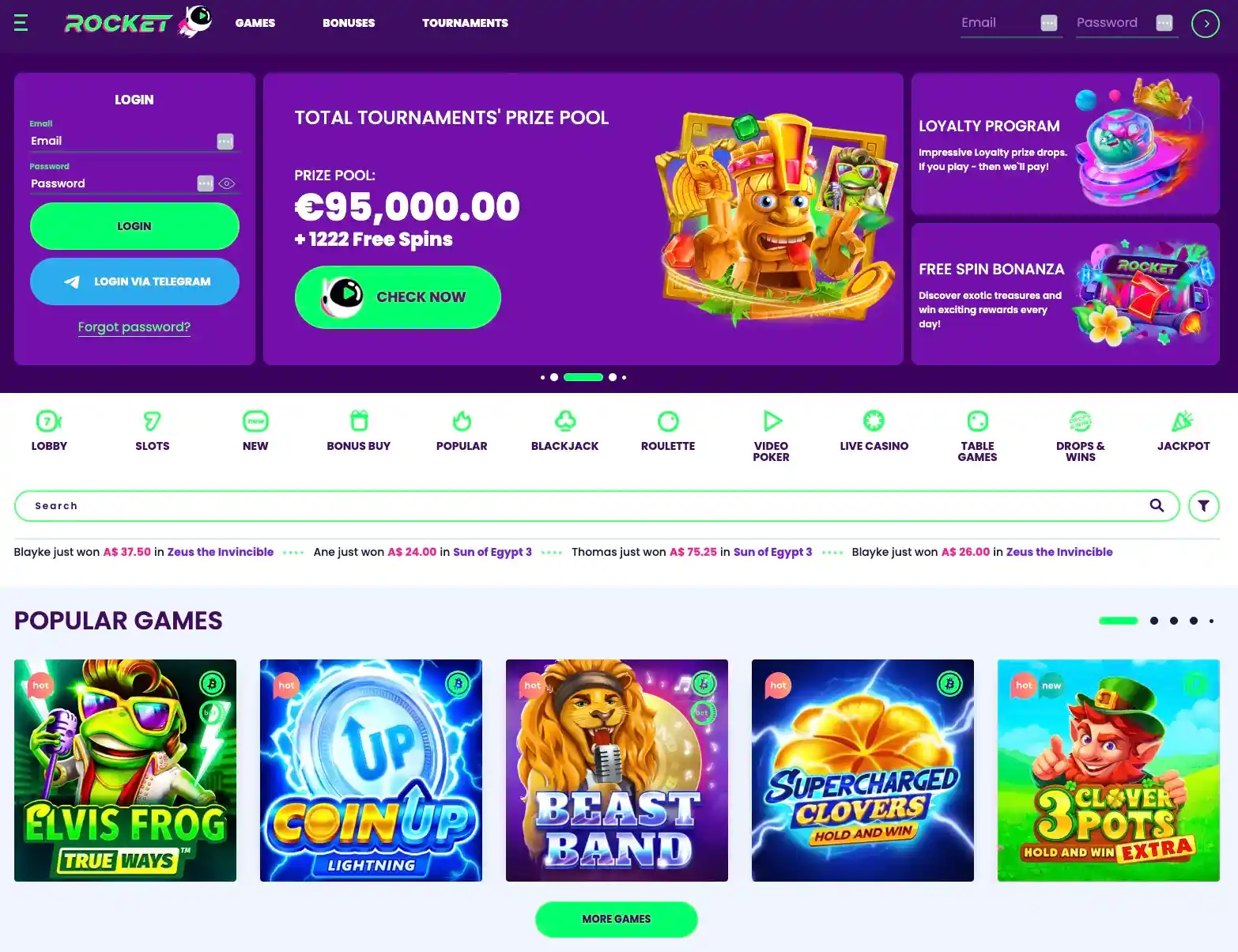 rocket casino main page